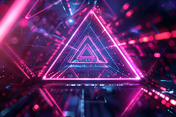 Neon Triangle at End of Virtual Geometric Tunnel: Abstract Futuristic Perspective