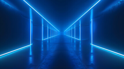 Beyond Boundaries: Abstract Futuristic Tunnel with Geometric Design and Blue Neon Glow