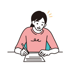 テストを受ける10代の女の子のシンプルなイラスト
