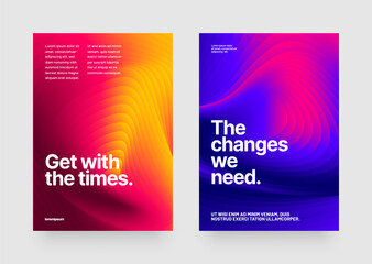 Two vibrant posters promote modern changes with electric blue and magenta graphics. Simple corporate layout template for events, companies or any business related. 