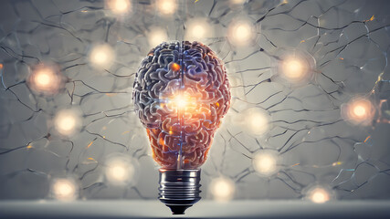 Creative concept of human brain in light bulb. AI generated image. Creative brain Idea and light bulb concept ,Business and education concept