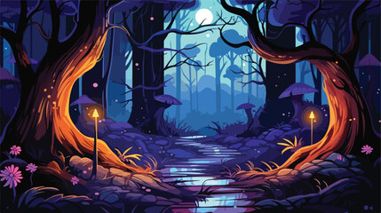 Lokii34 Magical fantasy fairy tale scenery night in a forest