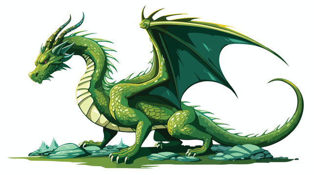 Lokii34 mean looking fantasy fairy tale green dragon Flat vector