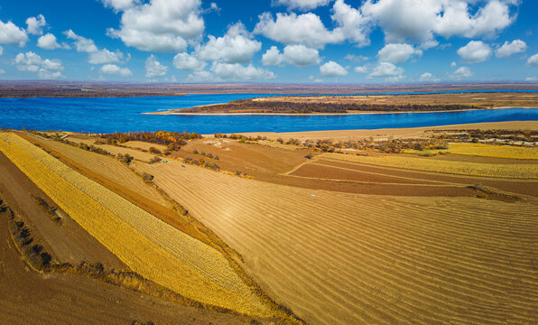 Aerial photography of autumn scenery in the Jiayin Basin of Heilongjiang Province