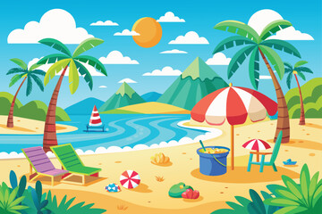Fototapeta na wymiar vector art style summer beach background sand en vector 3.eps