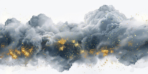 clouds  watercolor  with gold on white backround, banner