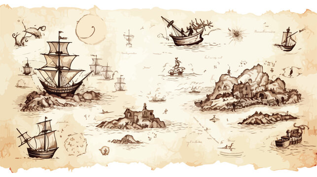 Lokii34 Old treasure map of pirate vector sketch with islands