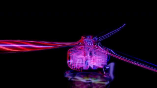 Rendering 3D animation, VISUAL EFFECTS Brushless motor FPV Model on a black background