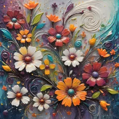 Wandaufkleber Abstract floral background.  Oil painted petals meet acrylic paint splashes in floral art. © erhapetemplate