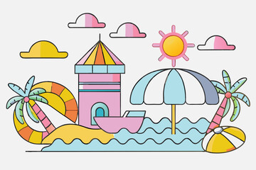 vector art style summer beach background sand en vector 6.eps