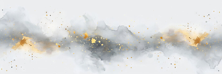 clouds watercolor with gold on white backround, banner - obrazy, fototapety, plakaty