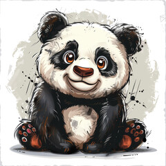 Cute Cartoon Panda Sticker, Generative AI - obrazy, fototapety, plakaty