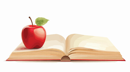 close up.book and red Apple on white background 