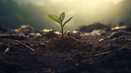 a small plant growing out of dirt - obrazy, fototapety, plakaty