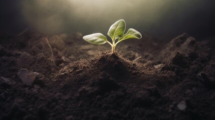 a plant growing out of dirt - obrazy, fototapety, plakaty