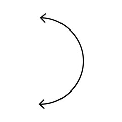Dual semi circle arrow. Vector illustration. Semicircular curved thin long double ended arrow with white artboard.
