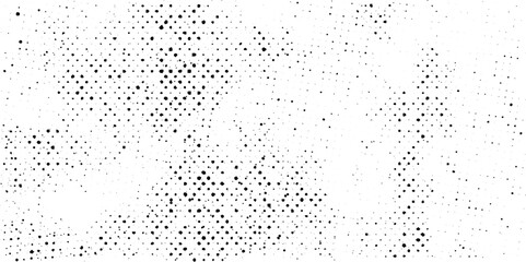 Vector distressed halftone pattern. Grunge halftone black and white. Background pattern gray scale monochrome. Texture black and white vintage. Dark monochrome background for design