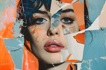 Visually Captivating Abstract Collage Portrait of a Mesmerizing Female Face