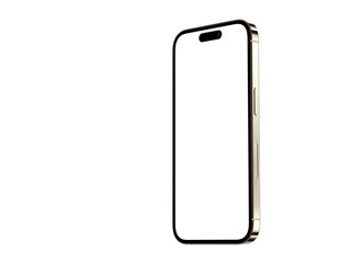Smart phone in golden color mobile mock up, showcasing a blank screen in perspective view,...