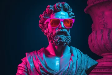 Keuken spatwand met foto a statue of a man wearing sunglasses © besttops