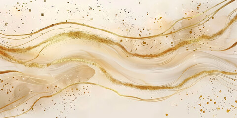  golden line wave brushstrokes on beige background , light gold ink painting,for cover, invitation template, wedding card, menu design,banner - obrazy, fototapety, plakaty