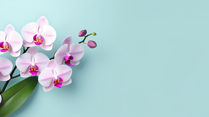 Naklejka na ściany i meble Pastel orchid bouquet, floral border on light background