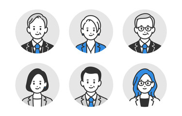 経営者･管理職の顔アイコンセット【人物ベクターイラスト素材】