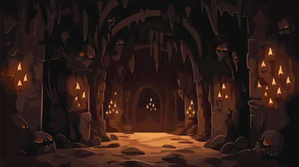 Lokii34 Scary endless medieval catacombs with torches. Mystic - obrazy, fototapety, plakaty