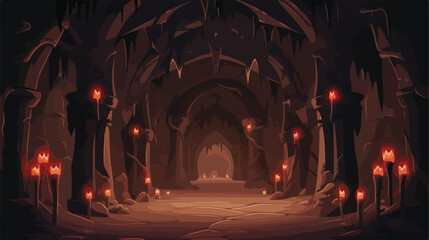Lokii34 Scary endless medieval catacombs with torches. Mystic