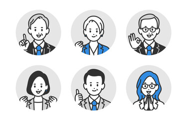 ポジティブな経営者･管理職の顔アイコンセット【人物ベクターイラスト素材】