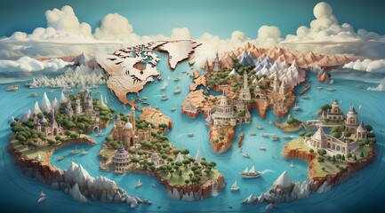 A Detailed Map of the World with Continents and Oceans

 - obrazy, fototapety, plakaty