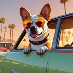 dog and car, dog in car, dog on the beach or dog on the porch, dog with sunglass, cool dog