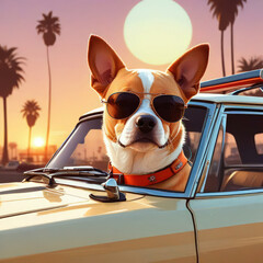 dog and car, dog in car, dog on the beach or dog on the porch, dog with sunglass, cool dog