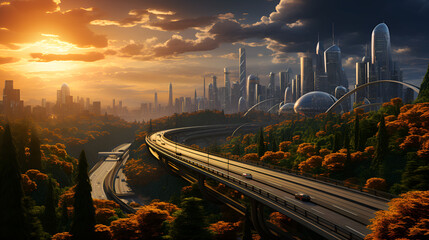 Highway and overpass in futuristic technology of big city