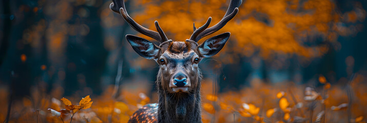 A Deer in the Forest with a Forest Background,
Red deer in the nature habitat during the deer rut european wildlife
