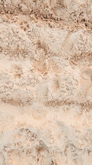 Sandy Beach Texture With Footprint Impressions And Shoe Marks In Warm Light Close-Up View