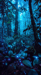 Enchanted Forest with Blue Glowing Plants
