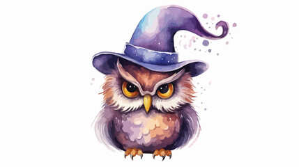 Lokii34 Watercolor hand painted owl in a magic hat Flat vector