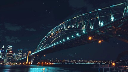 Nighttime Splendor Illuminated City Bridge Shining Brightly in the Dark Sky