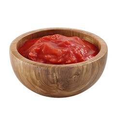 Tomato souse in wooden bowl isolated on transparent background