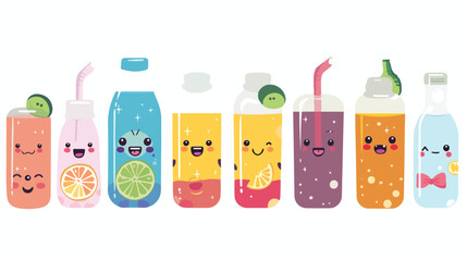 Beverages Kawaii flat vector isolated on white background