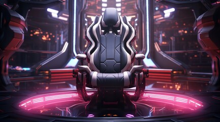 A Gaming Chair with Neon Lights Set Against the Wall

 - obrazy, fototapety, plakaty