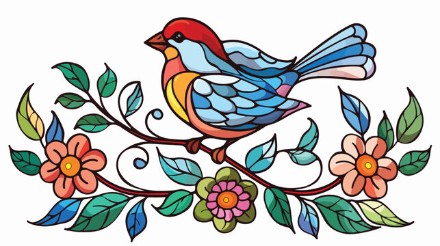 Bird Floral Stained Glass flat vector 