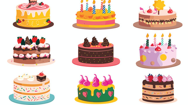 Birthday Cakes flat vector isolated on white background