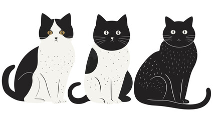 Black  White Cats flat vector isolated on white background