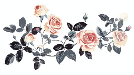 Black and Pale Roses on Vintage Letter flat vector 