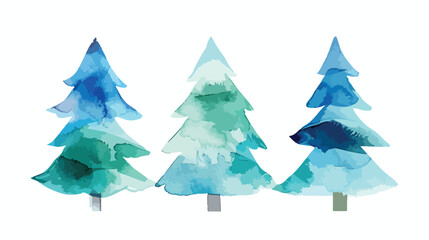 Blue And Green Christmas Watercolor  flat vector 