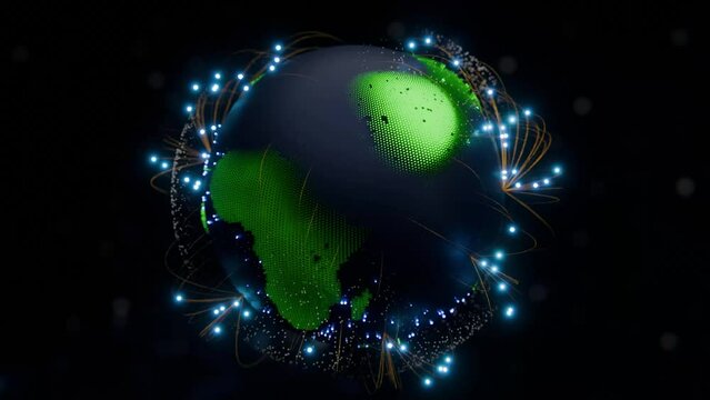 3D rendering animation video of Earth network, connecting global business, communication, and technology across the globe.