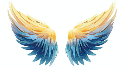 Beautiful magic blue yellow angel wings vector flat