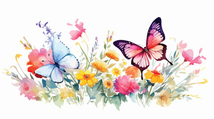 Beautiful watercolor flower with butterfly flat vector